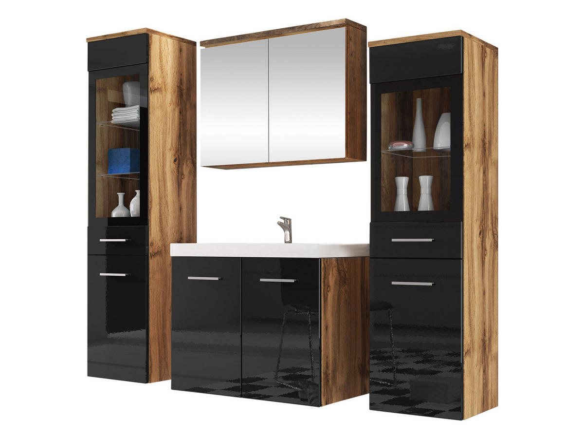BADMÖBEL-SET Madrit II - Silberfarben/Eiche Wotan, Holzwerkstoff/Kunststoff (132/132/30cm) - MIRJAN24