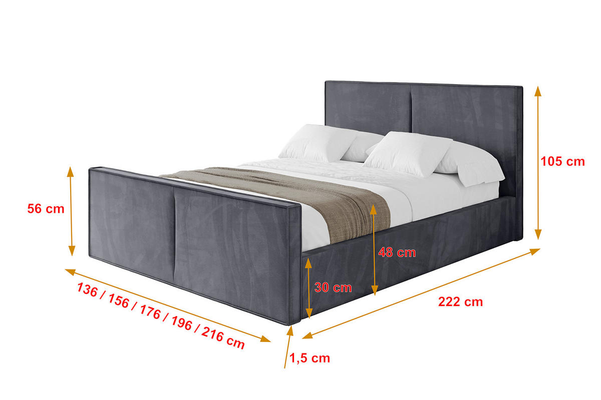 POLSTERBETT mit Bettkasten, Fußteil und Lattenrost, Boxbett mit Matratze H3/H4 - VANTO-Z 120x200 Dunkelgrau - Dunkelgrau, Holzwerkstoff/Textil (120/200cm) - ALTDECOR