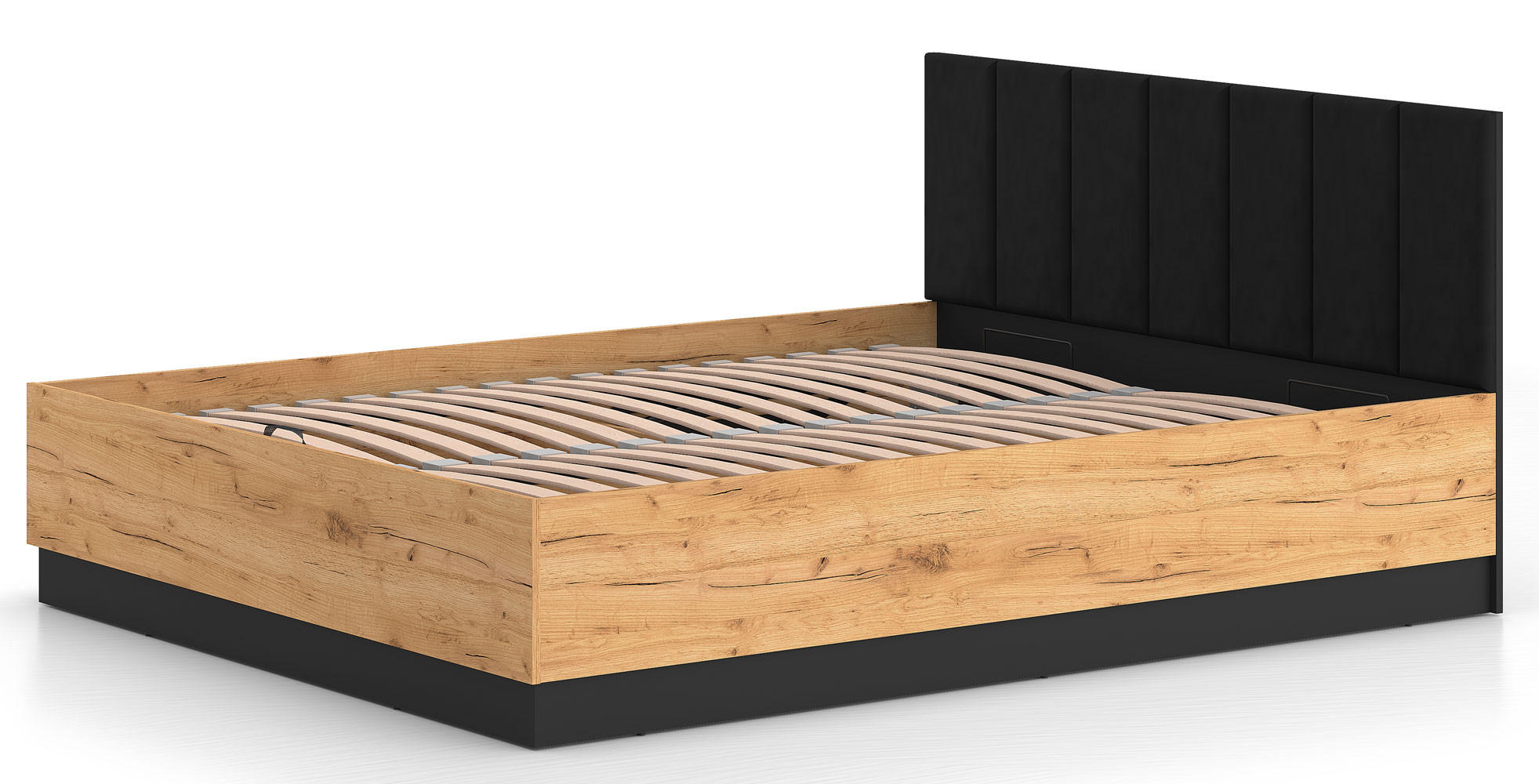 DOPPELBETT Urso Gold Craft Eiche / Schwarz 165 / 208 / 90 cm - Schwarz/Braun, Holz/Metall (160/200cm) - Feldmann-Wohnen