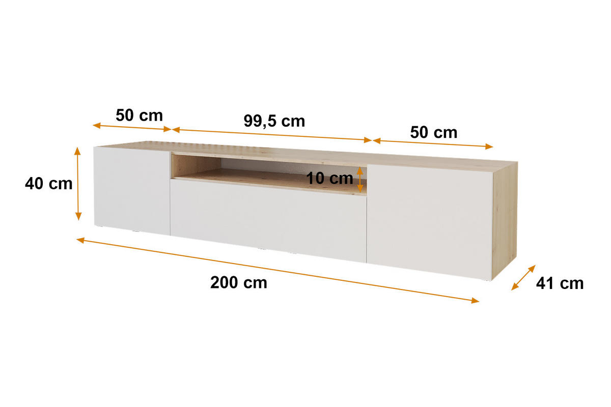 LOWBOARD ELIO-W 200x40x41 cm - Artisan / Weiß - Eiche Artisan, Holzwerkstoff (200/40/41cm) - ALTDECOR