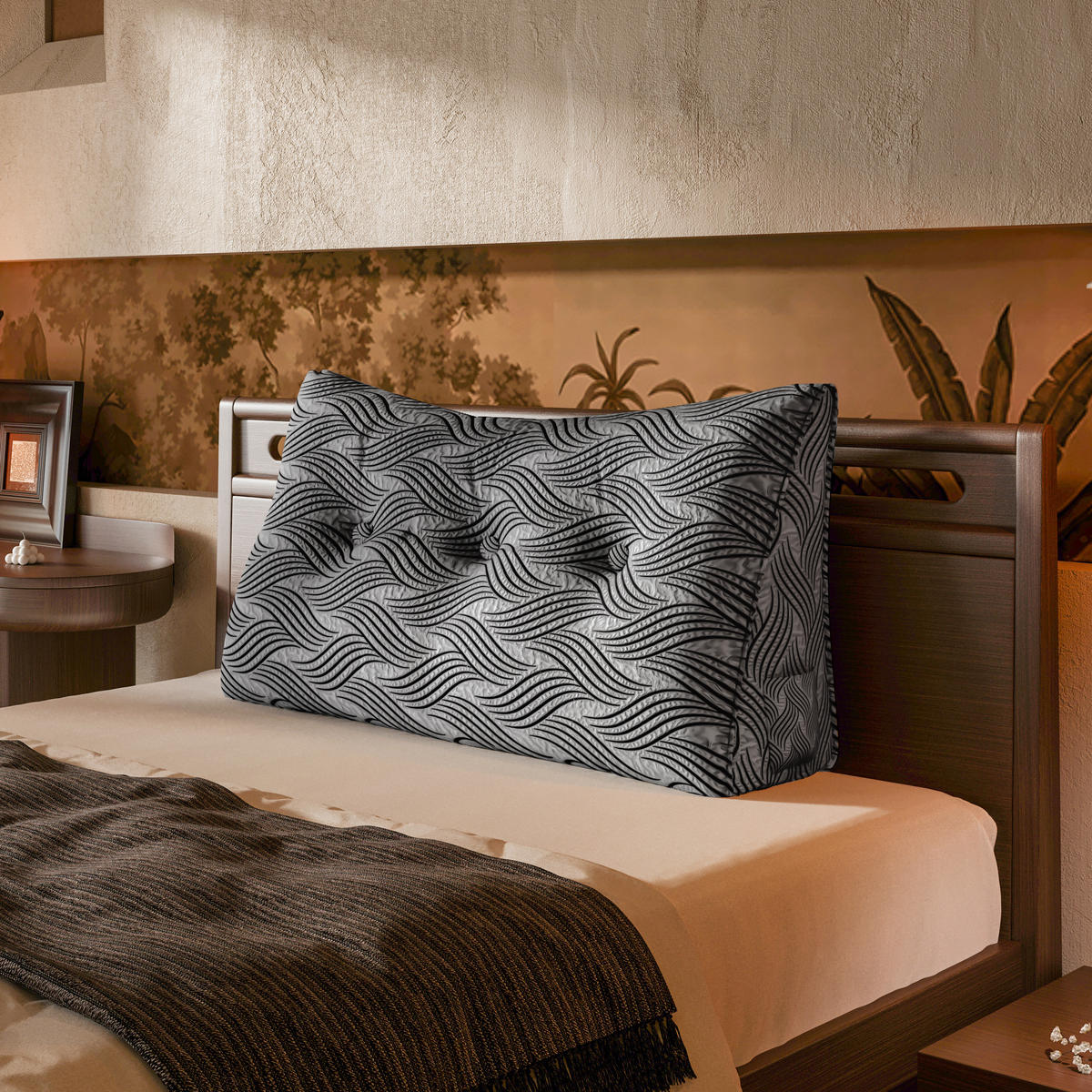 KEILKISSEN für Bett beflockter Crinkle-Stoff 100cm - Schwarz, Textil (21/100cm) - Vercart