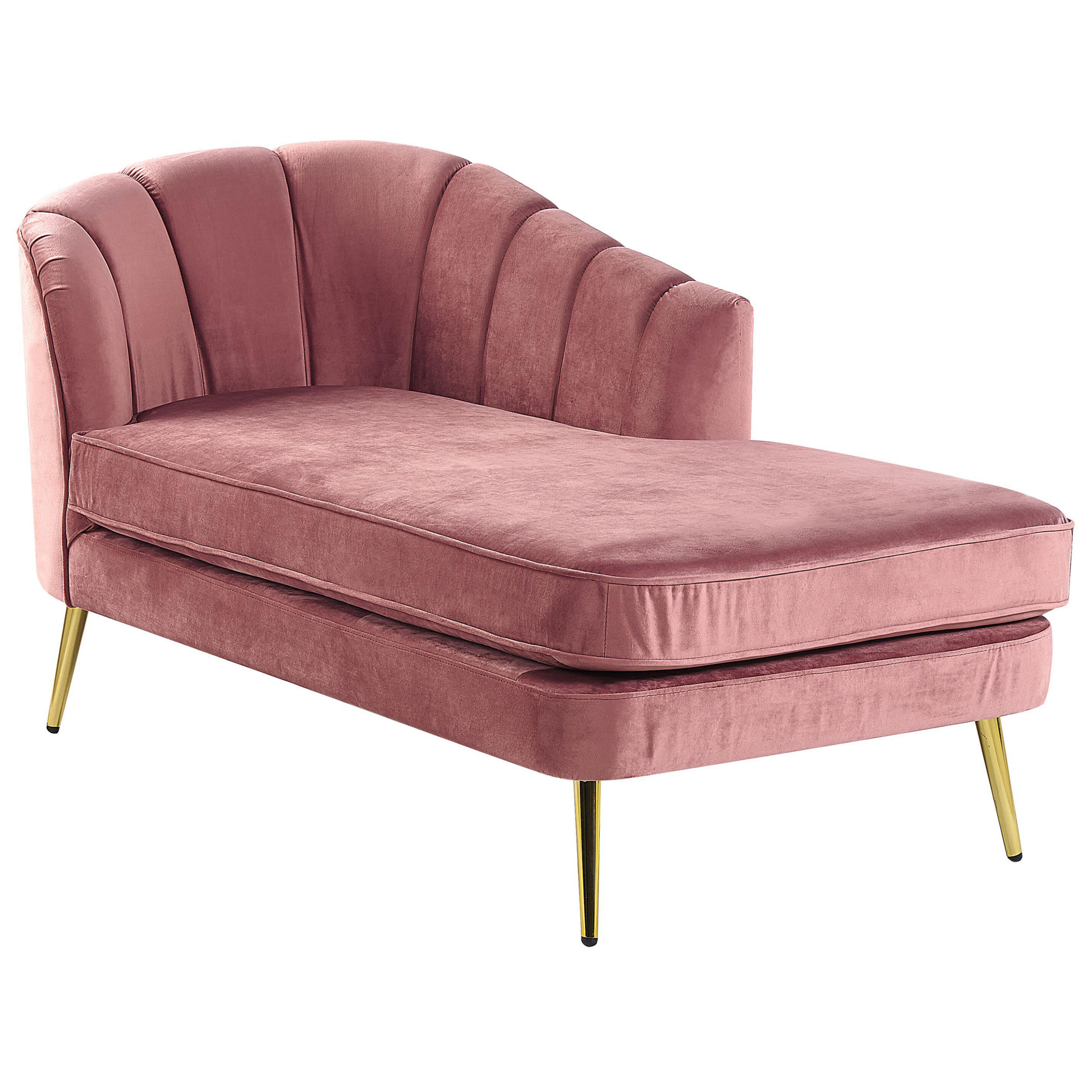 CHAISELONGUE Samtstoff rosa linksseitig Allier - Pink/Goldfarben, Textil (150/75/76cm) - Beliani