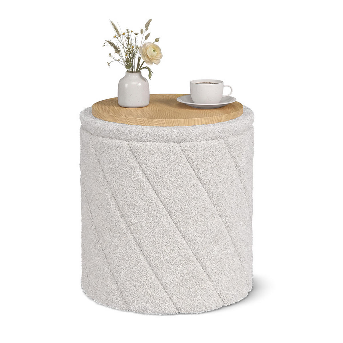 STOLIĆ ZA KAVU S POLICAMA Novin, Bijela /Hrast, 43 x 43 + - bijela/boje hrasta, tekstil (43/45/43cm) - Vicco