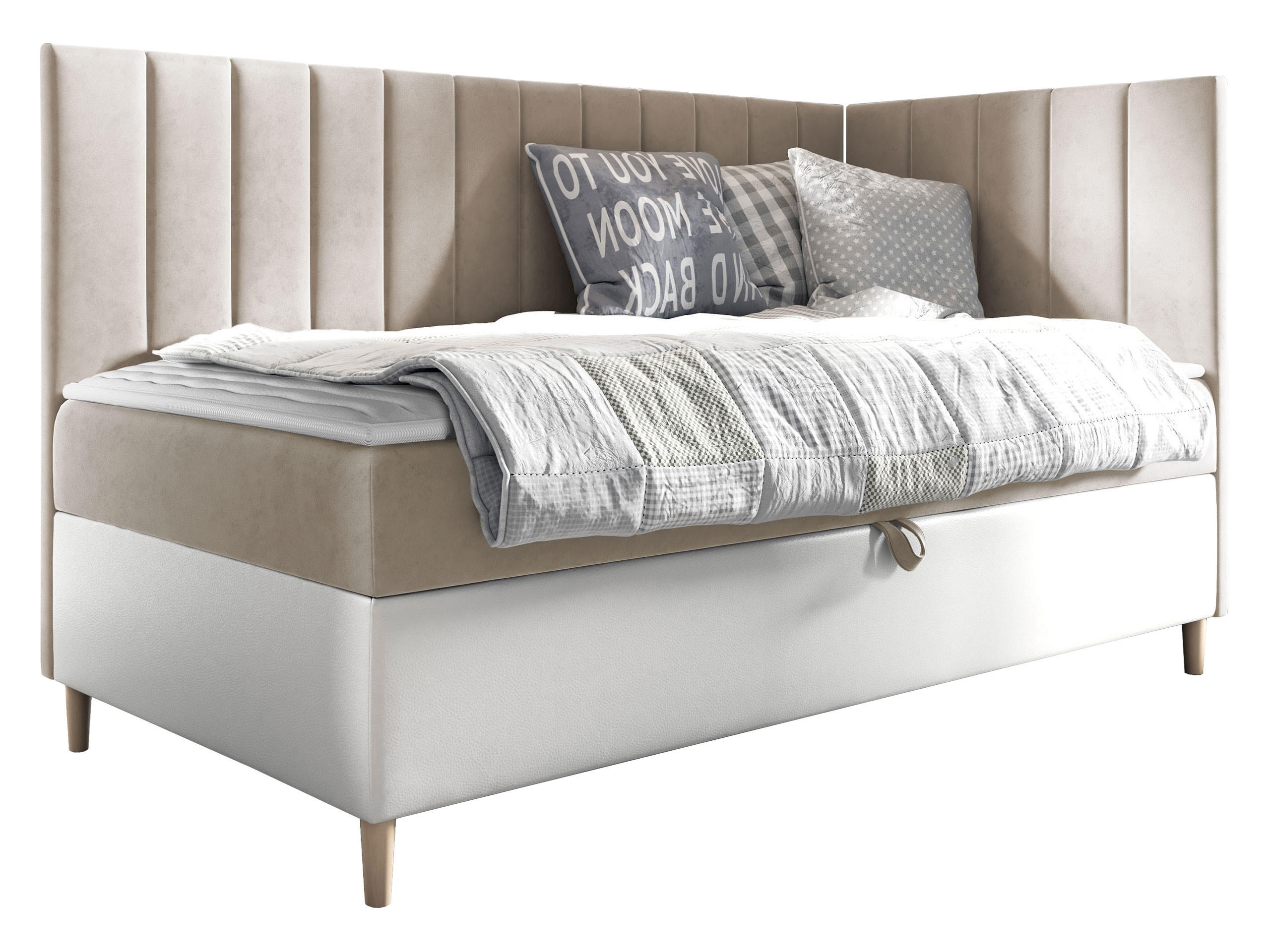 BOXBETT Maja Junior 3, Seite zum Öffnen des Bettkastens: Rechts - Creme/Weiß, Holz (80/200cm) - MIRJAN24