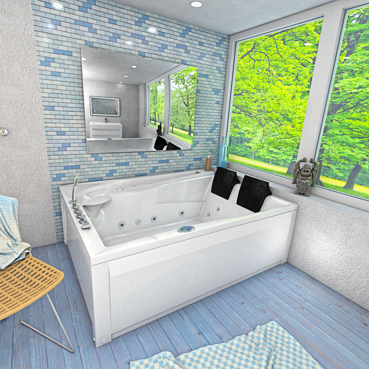 WHIRLPOOL Pool Badewanne Eckwanne W12H-C 180x135 - Weiß, Glas/Kunststoff (135/70/180cm) - AcquaVapore by Sandra Jentho