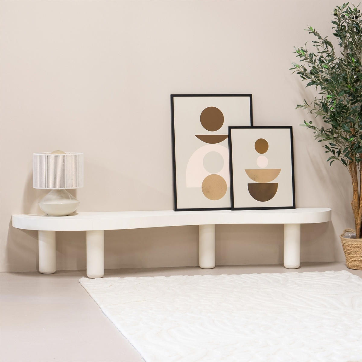 TV-MÖBEL mit organische form Betonoptik 200cm, beige - Beige, Holz (200/35/45cm) - Giga Meubel
