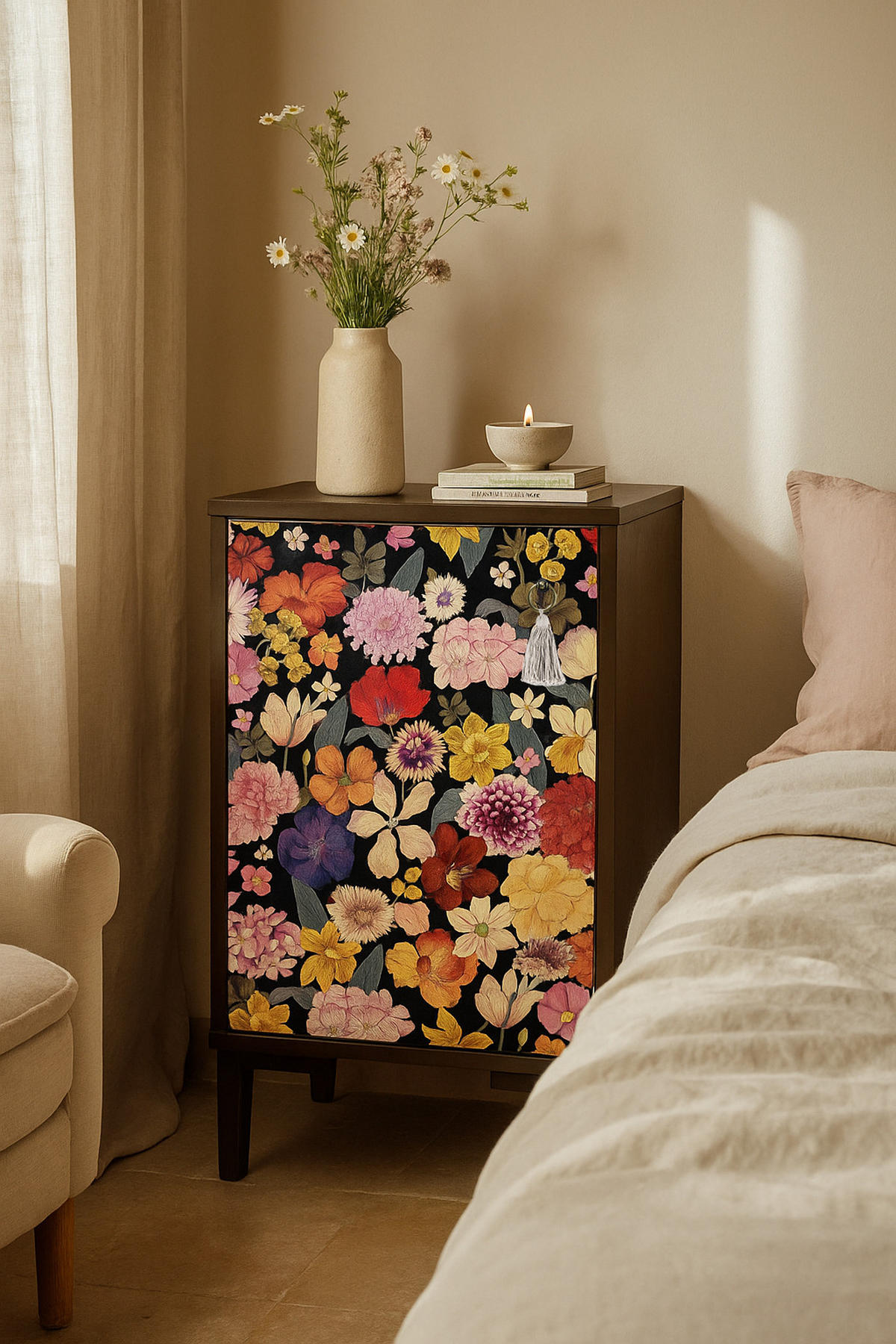 NACHTTISCH aus MDF mit WILD BEAUTY - Multicolor/Schwarz, Holzwerkstoff (30/65/40cm) - RNT By Really Nice Things