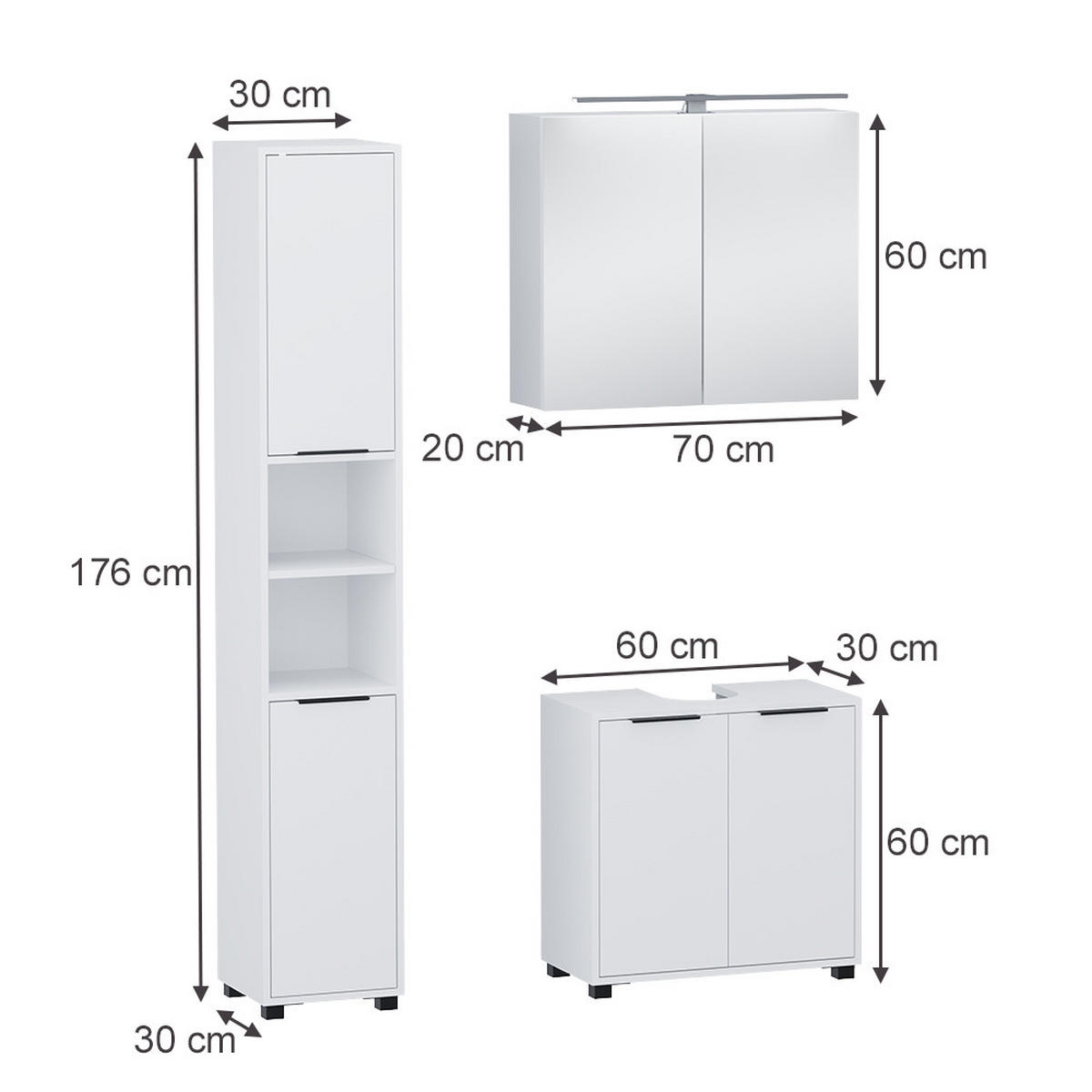 BADMÖBEL-SET Alina Weiß 3 Teile - Weiß, Holzwerkstoff (60/60/30cm) - Vicco