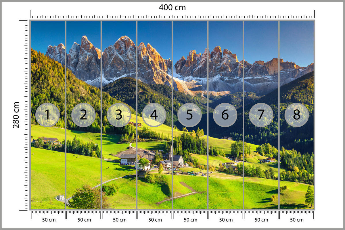 FOTOTAPETE Berge Bäume Natur Landschaft 3D 400x280 - Blau/Beige, Papier (400/280cm) - Muralo