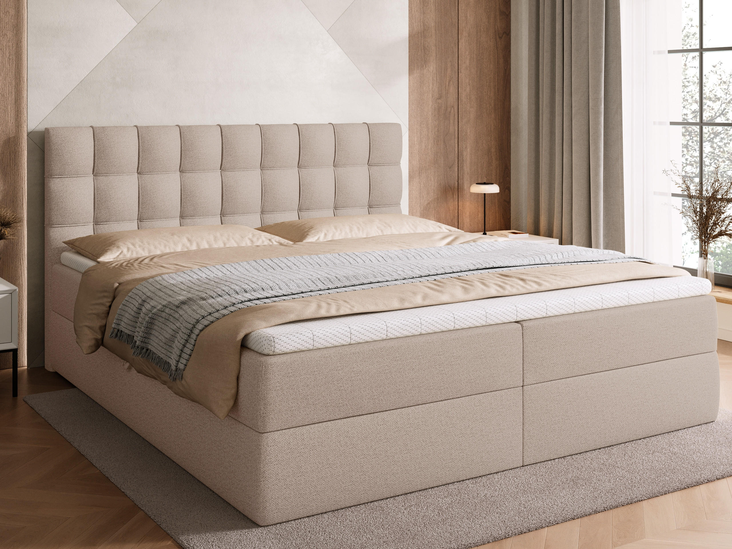 BOXBETT Detroit mit Topper 180/200 Beige - Creme, Textil (180/200cm) - Bromarkt