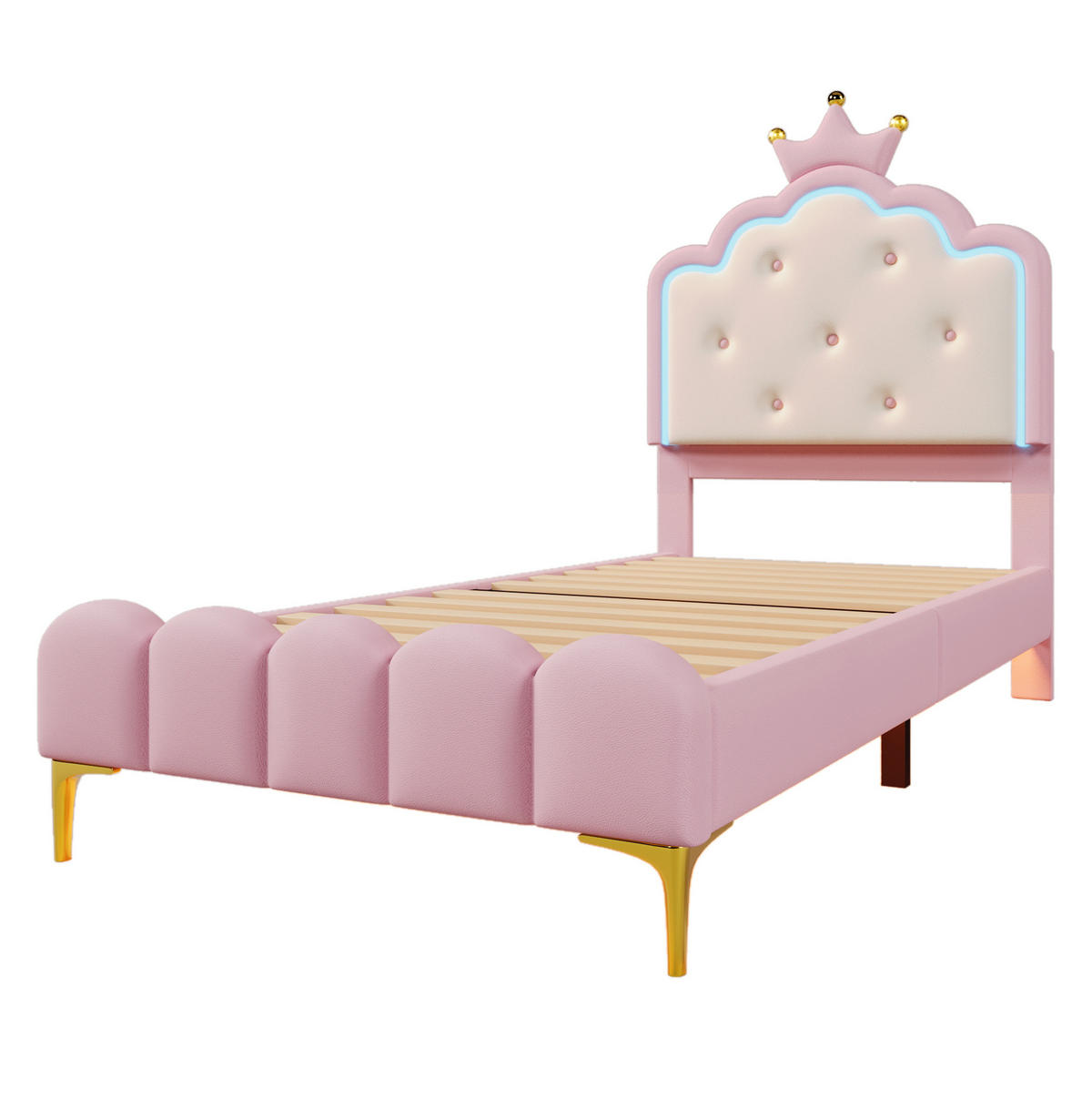 POLSTERBETT mit LED-Beleuchtung 90/200 cm in Rosa mit gepolstertem Kopfteil - Rosa, Kunststoff (90/200cm) - BEAOK