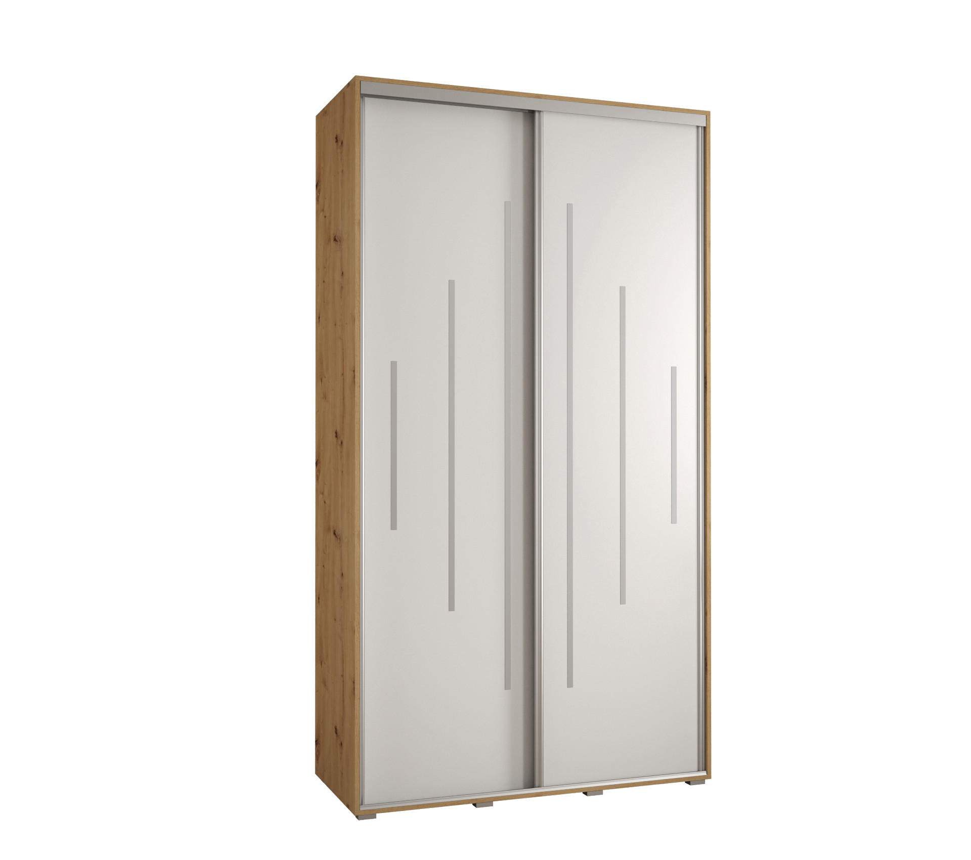 Abiks Möbel Schwebetürenschrank Eiche Artisan, Weiß, Silber 130x235x45 cm