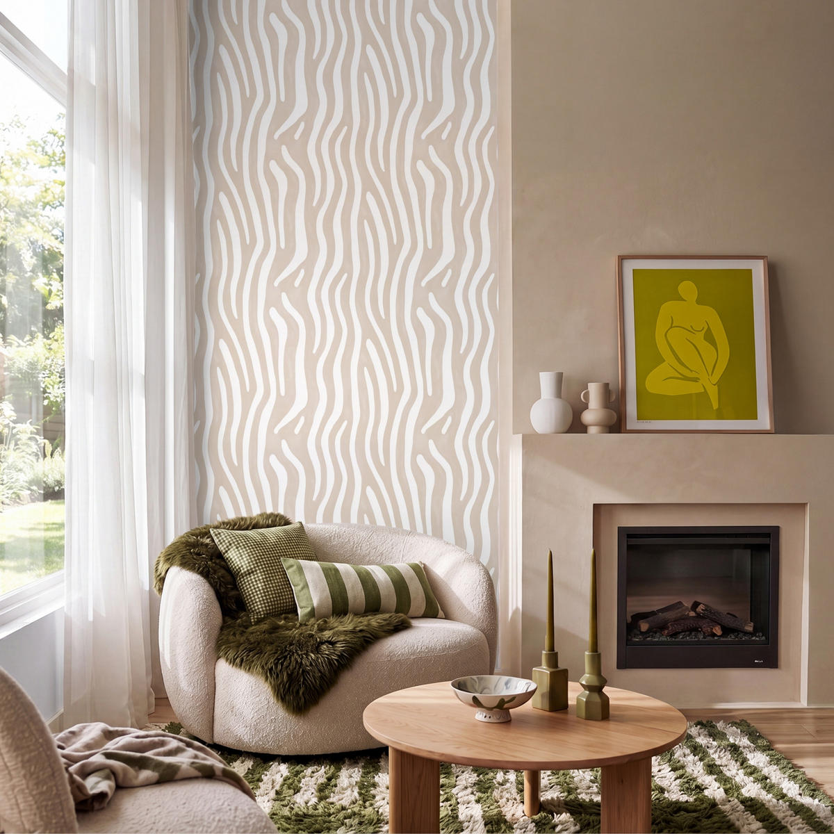 TAPETE - Abstrakt - Zebra - Beige - 100x200 cm - Beige, Papier (100/200cm) - OnlyWow