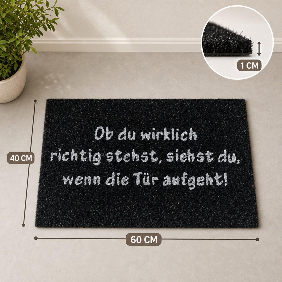 ROHOŽKA Přírodní Černá Bílá kokos protiskluzová 60x40 cm - černá, textil/plast (40/60cm) - Relaxdays
