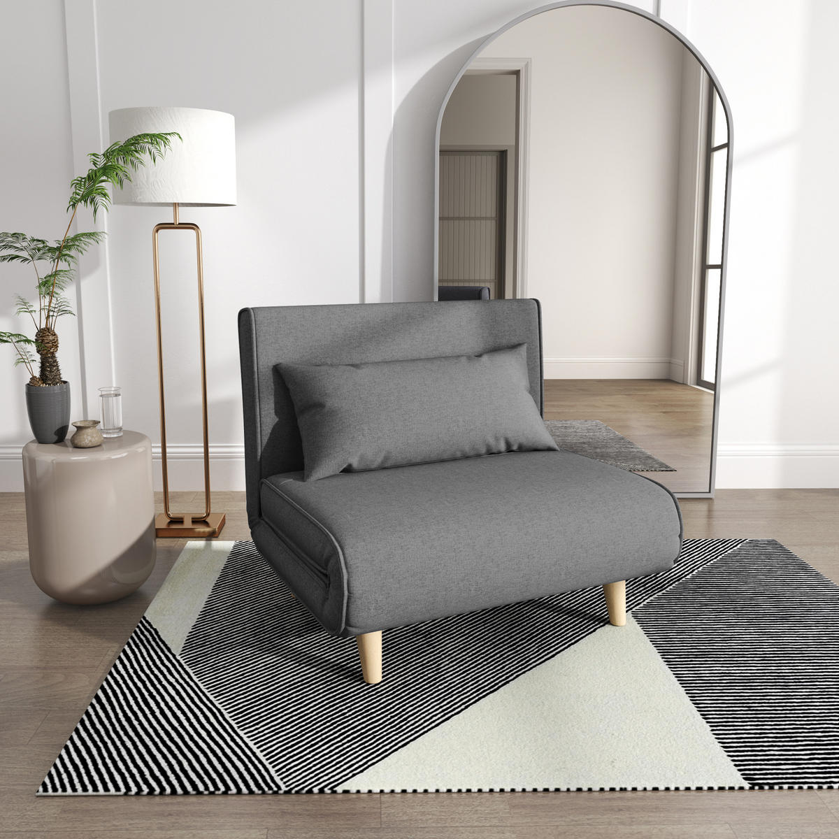 SCHLAFSOFA, Leinenbezug mit 6-fach verstellbarer Rückenlehne, 94/78/80 cm, Grau - Grau, Textil (78/80/94cm) - Redom