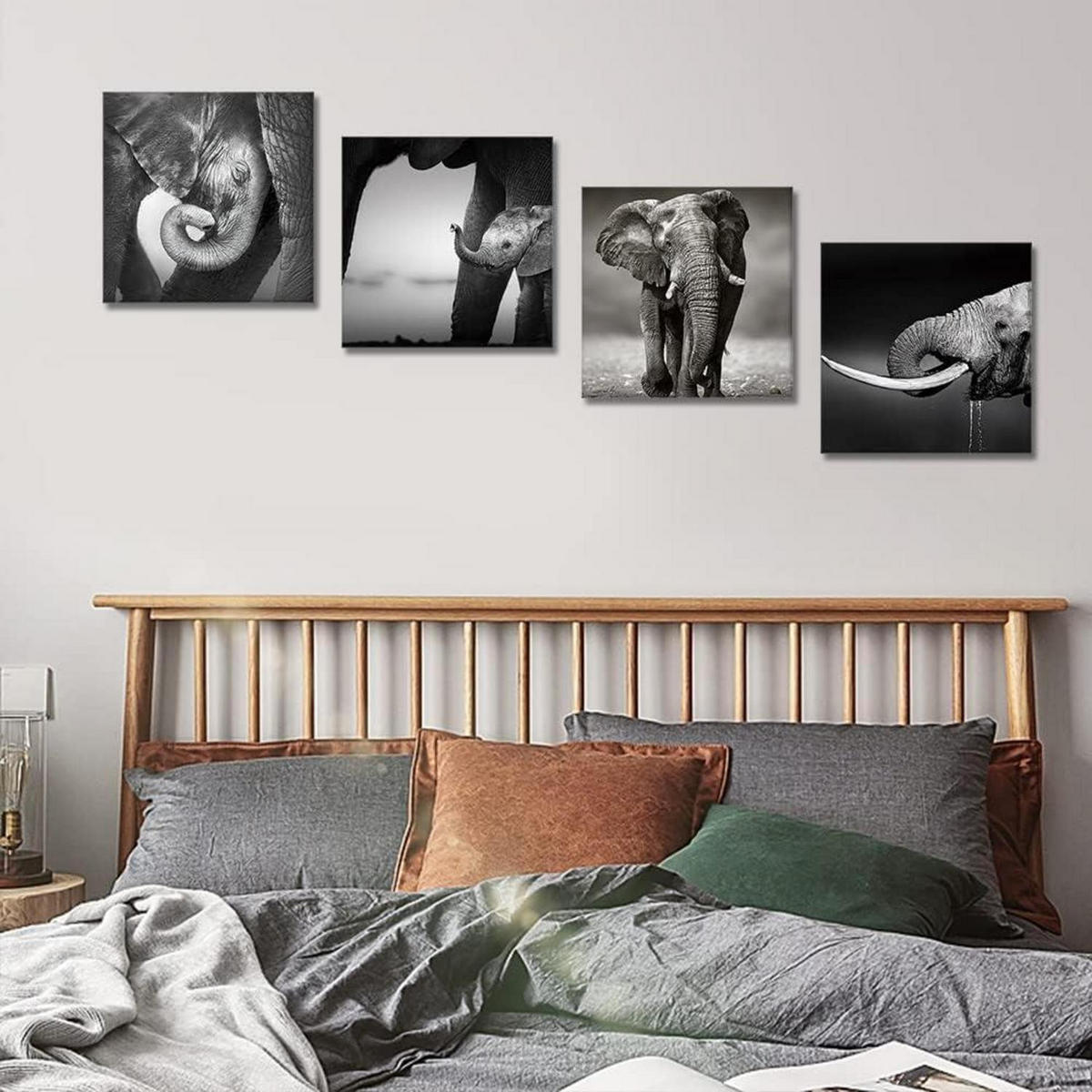 LEINWANDBILD 4-teiliges Set Elefantenfamilie Grau 30 x 30 cm - Grau, Textil (30/0.5cm)