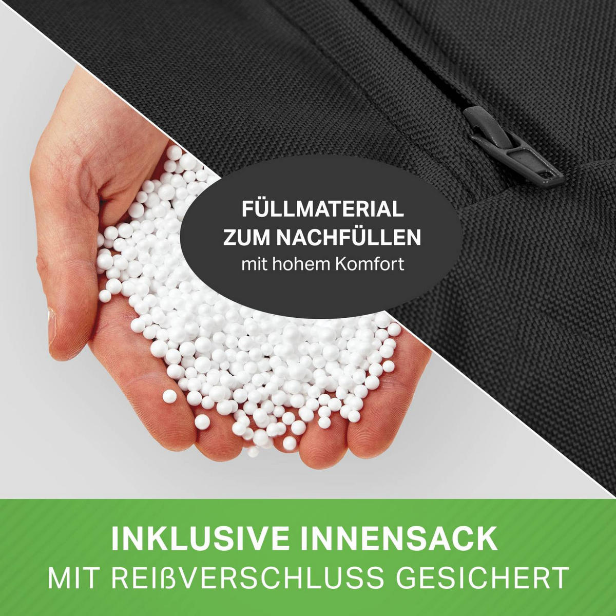 RIESEN-SITZSACK "Square" XXL - Baumwolle - Schwarz, Textil (140/25/180cm) - Green Bean