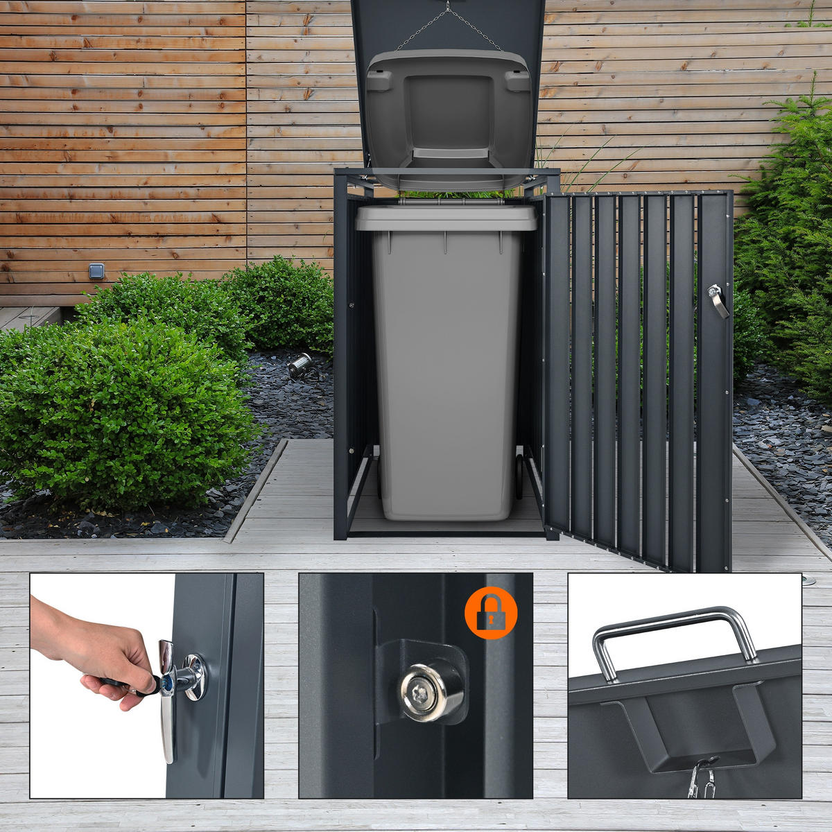 MÜLLTONNENBOX 1er Anthrazit-Eichenoptik - Dunkelbraun, Metall (80/116.3/68cm) - ML-DESIGN