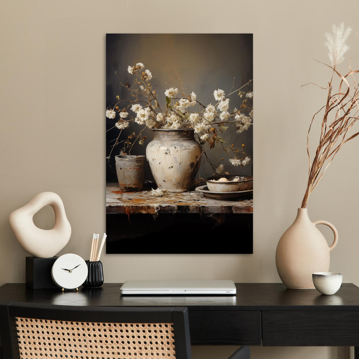 POSTER Stilleben - Blumen - Blumenstrauß - Vase - Wein 40x60 cm - Schwarz, Papier (40/60/0.1cm) - MuchoWow