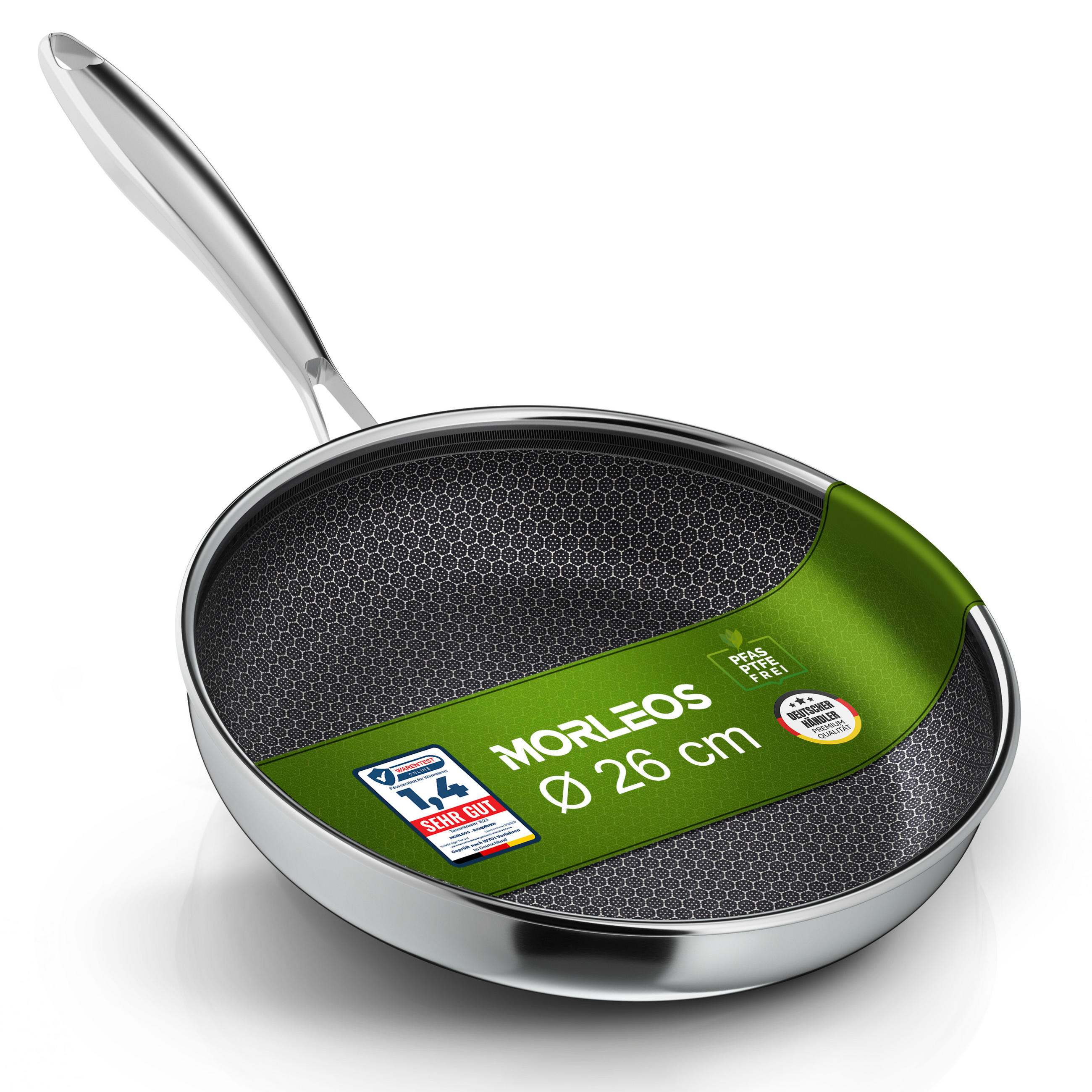 MORLEOS Keramikbratpfanne Wabenstruktur Antihaft Ø26 cm - Silberfarben, Metall (26cm) - Muvell