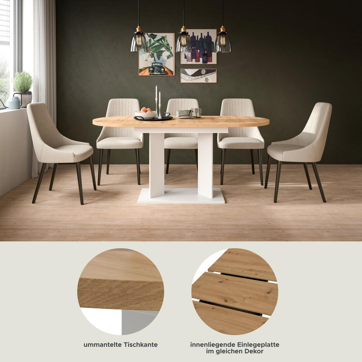 ESSTISCH Gunnar (B/H/T: ca. 170/76/70 cm) in weiß/Artisan Eiche Nachbildung - Weiß, Holzwerkstoff (70/170/76cm)
