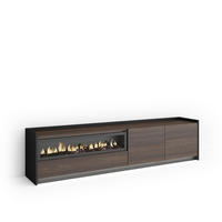 LOWBOARD, Eiche und Schwarz, 207/37/50cm, Kamin mit Feuereffekt - Dunkelbraun, Holzwerkstoff (207/50/37cm) - Skraut Home