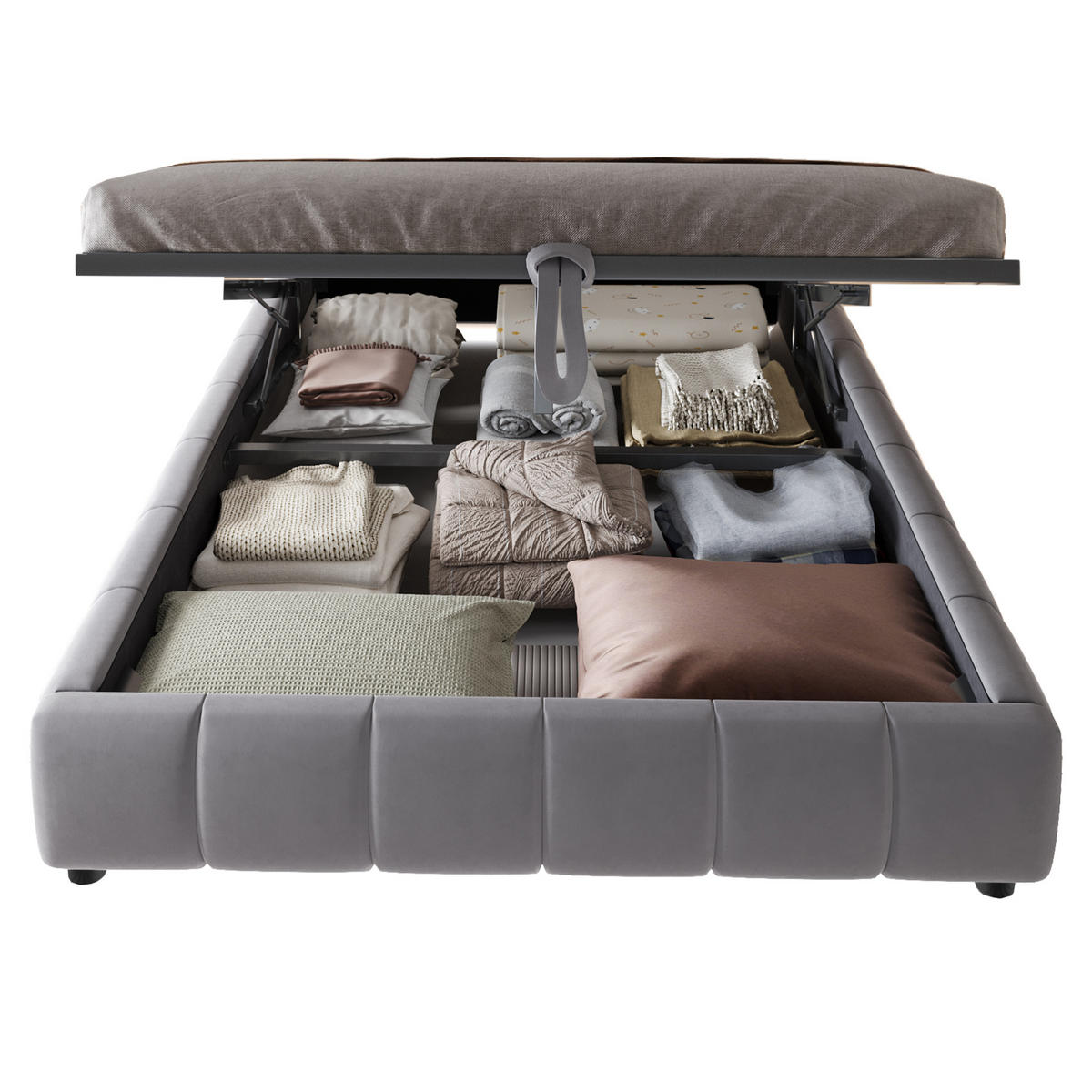 POLSTERBETT 140/200 cm Grau ohne Kopfteil mit Stauraum und LED-Beleuchtung - Grau, Textil (140/200cm) - Flora Grace