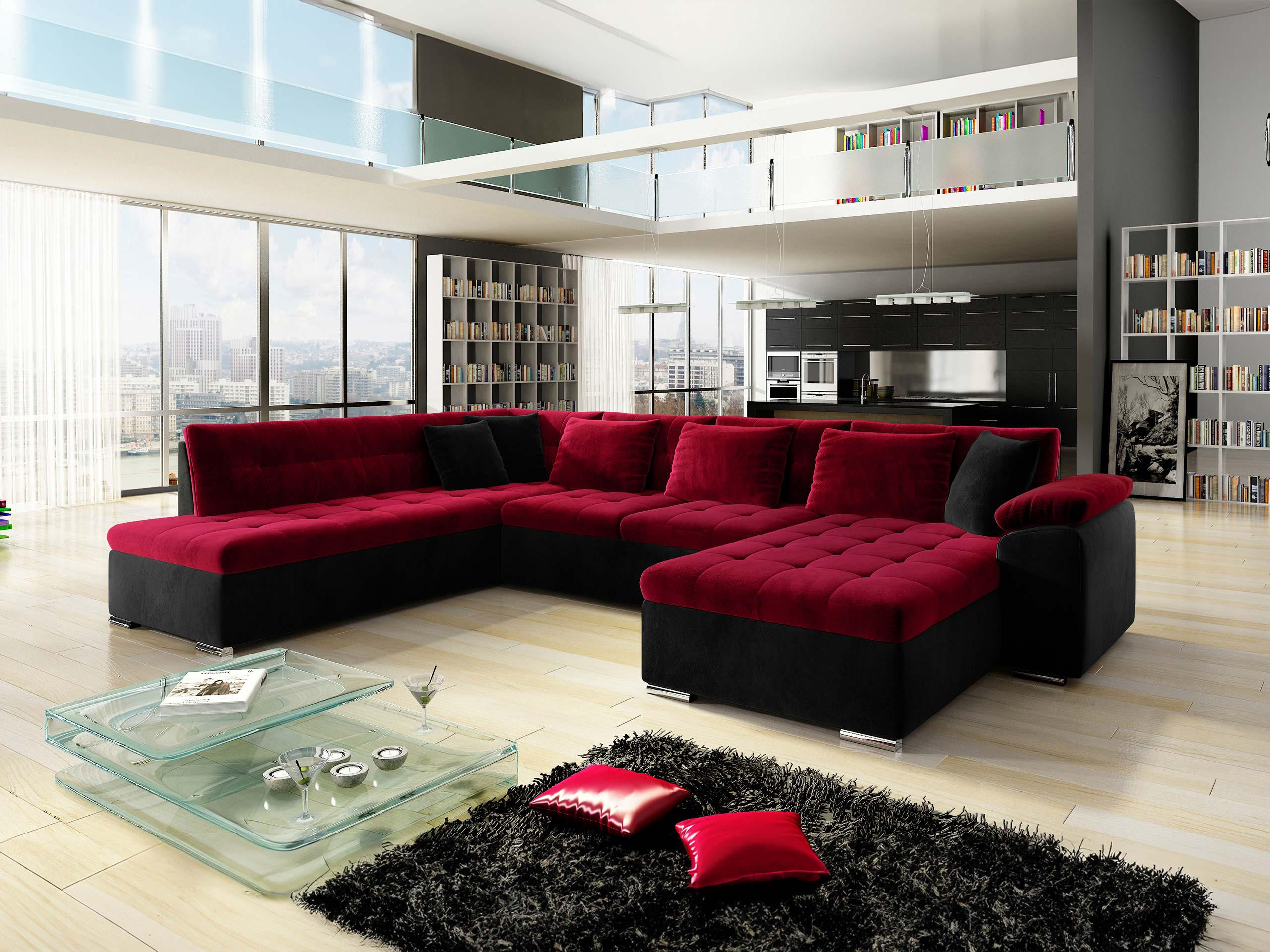WOHNLANDSCHAFT Niko Bis, Seite: Rechts - Rot, Holz/Textil (348/76/205cm) - MIRJAN24