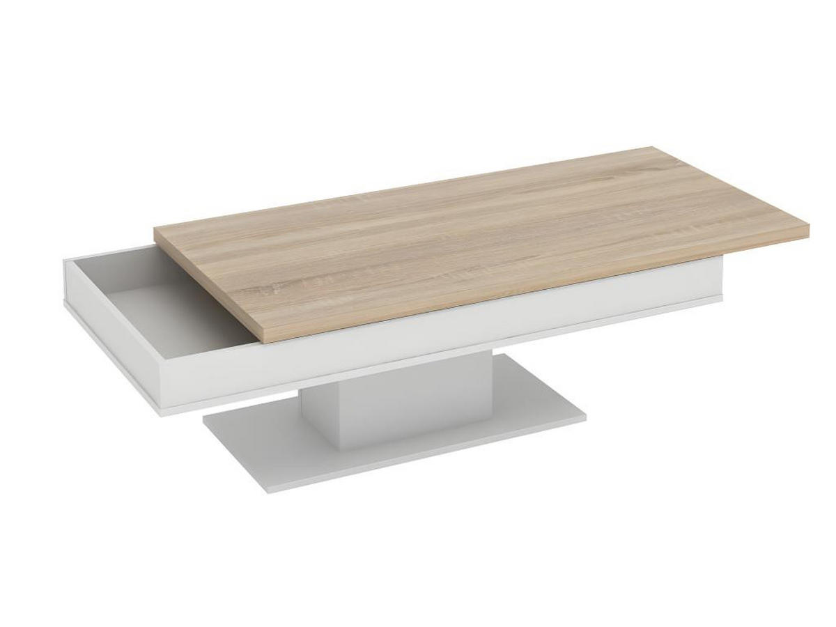 COUCHTISCH mit Stauraum - Eichenholz-Optik - Weiß - ASTULIA - Naturfarben, Holz (146/59/40.2cm) - Vente-Unique