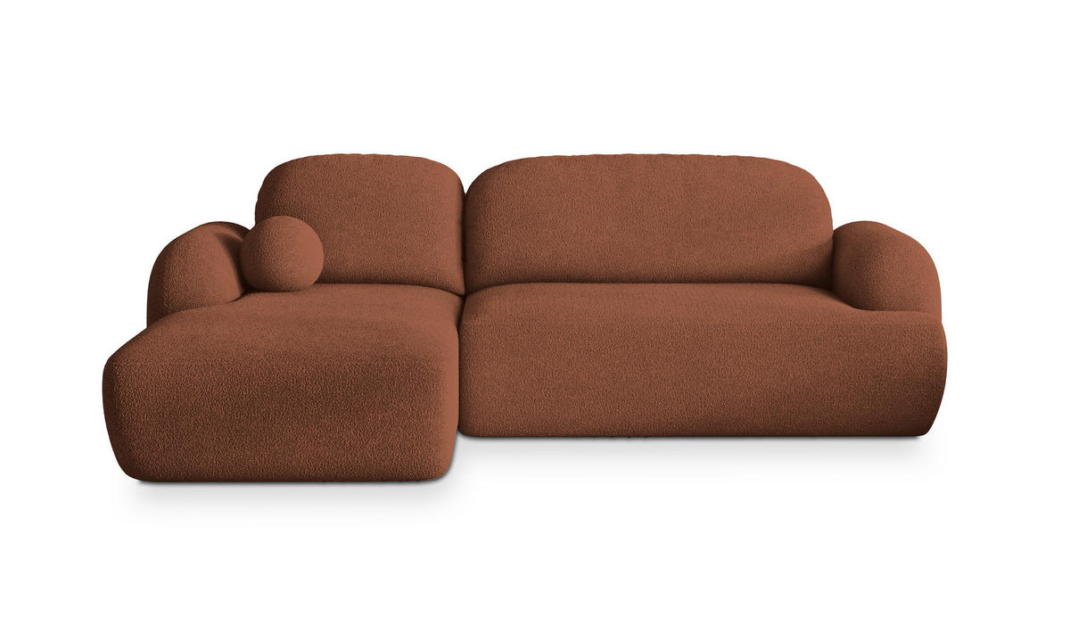 ECKSOFA MODENZA N L-S Orange Boucle-Stoff mit Schlaffunktion - Orange, Holz (266/148cm) - MASSENO