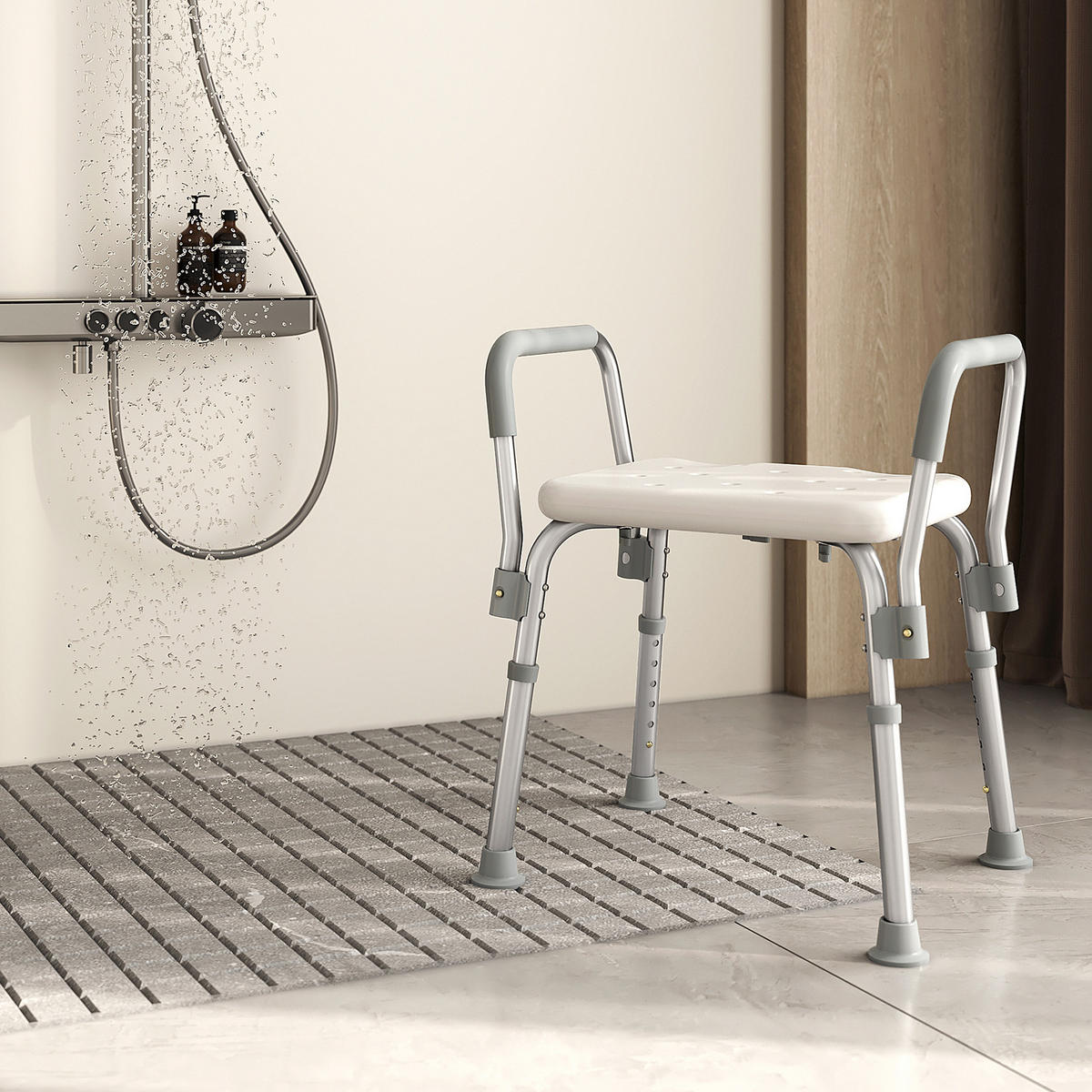 DUSCHHOCKER mit Abnehmbarer Armlehne 47,5/38,5/56,5 cm - Weiß, Metall (47/56/38cm) - EMKE