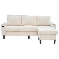 3-SITZER ECKSOFA Leinen Beige mit USB, Type-C und Hocker - Beige, Holzwerkstoff/Textil (202/137cm) - WISHDOR