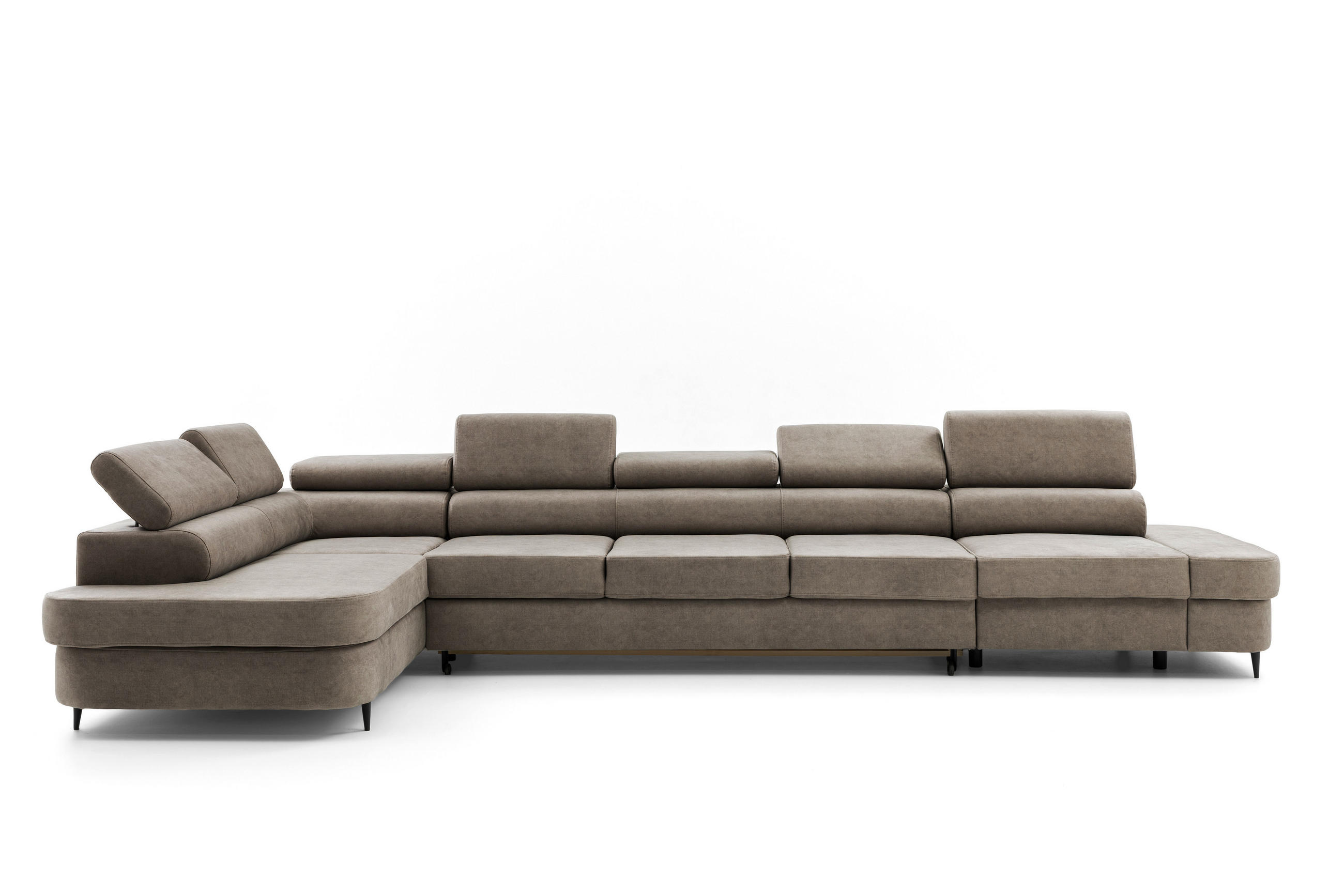 ECKSOFA PRIAM XXL L-Form Links mit Schlaffunktion 125x265 Velours Beige - Beige/Schwarz, Holz/Textil (203/420cm) - Muffo