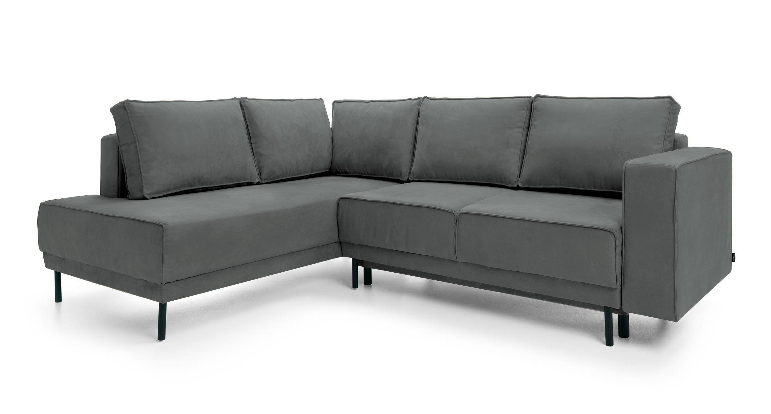 ECKSOFA Rodario Dunkelgrau Velours - Dunkelgrau/Schwarz, Textil/Metall (247/187cm) - Selsey