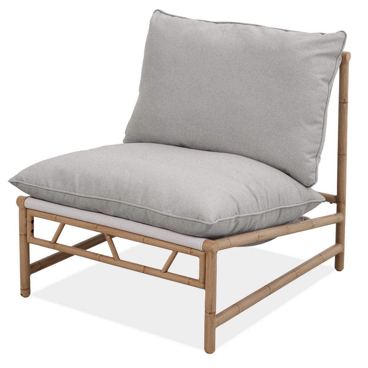 GARTENSET Kairo 2-Sitzer-Sofa, 2 Sessel und Tisch, Metallrahmen, von Bambus inspiriertes, Grau+Beige - Beige/Grau, Metall - Beautysofa