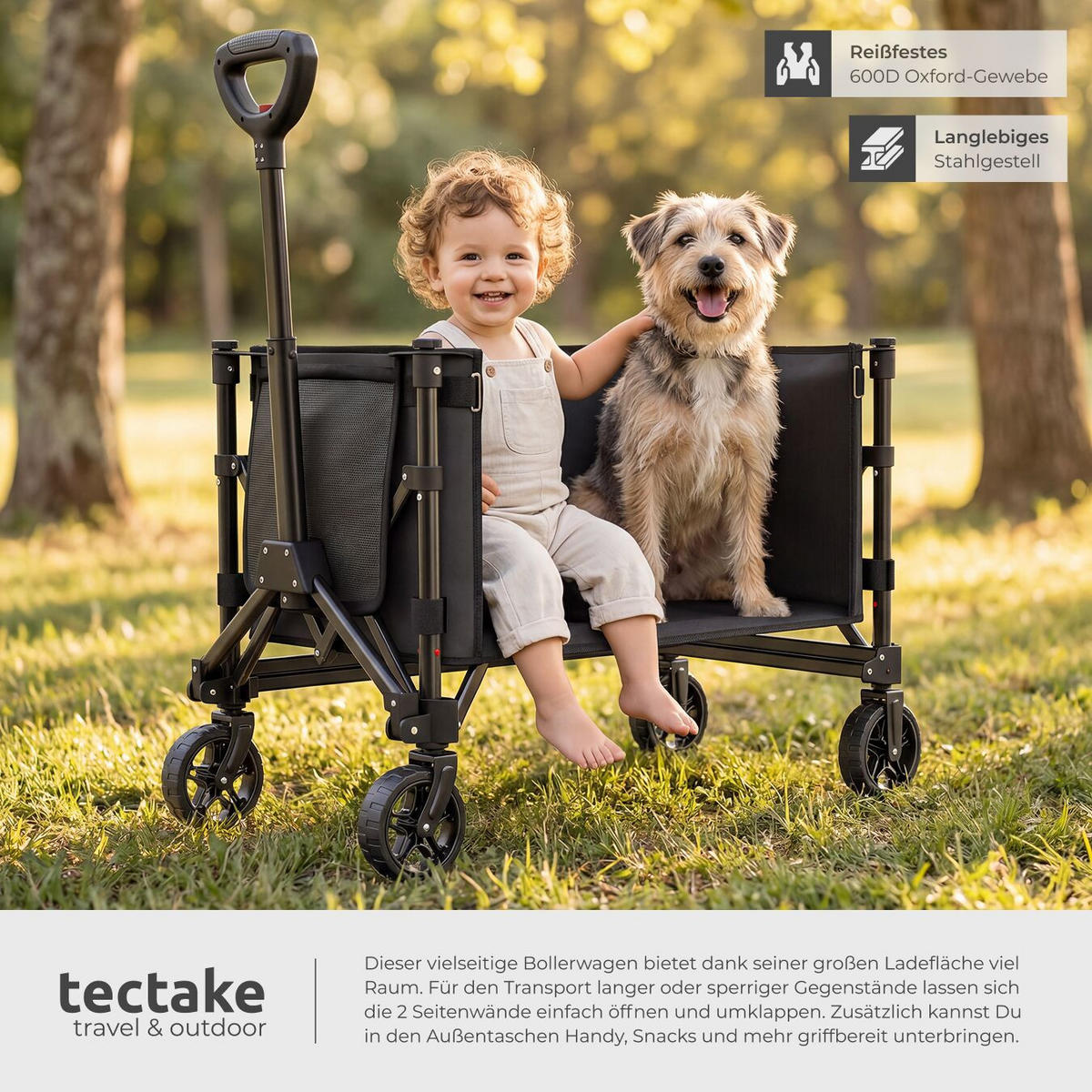 BOLLERWAGEN Smartrider, Inklusive Einlegeboden, Reflektorstreifen, Belastbarkeit 60 kg, schwarz - Schwarz, Kunststoff (47/90/83cm) - tectake