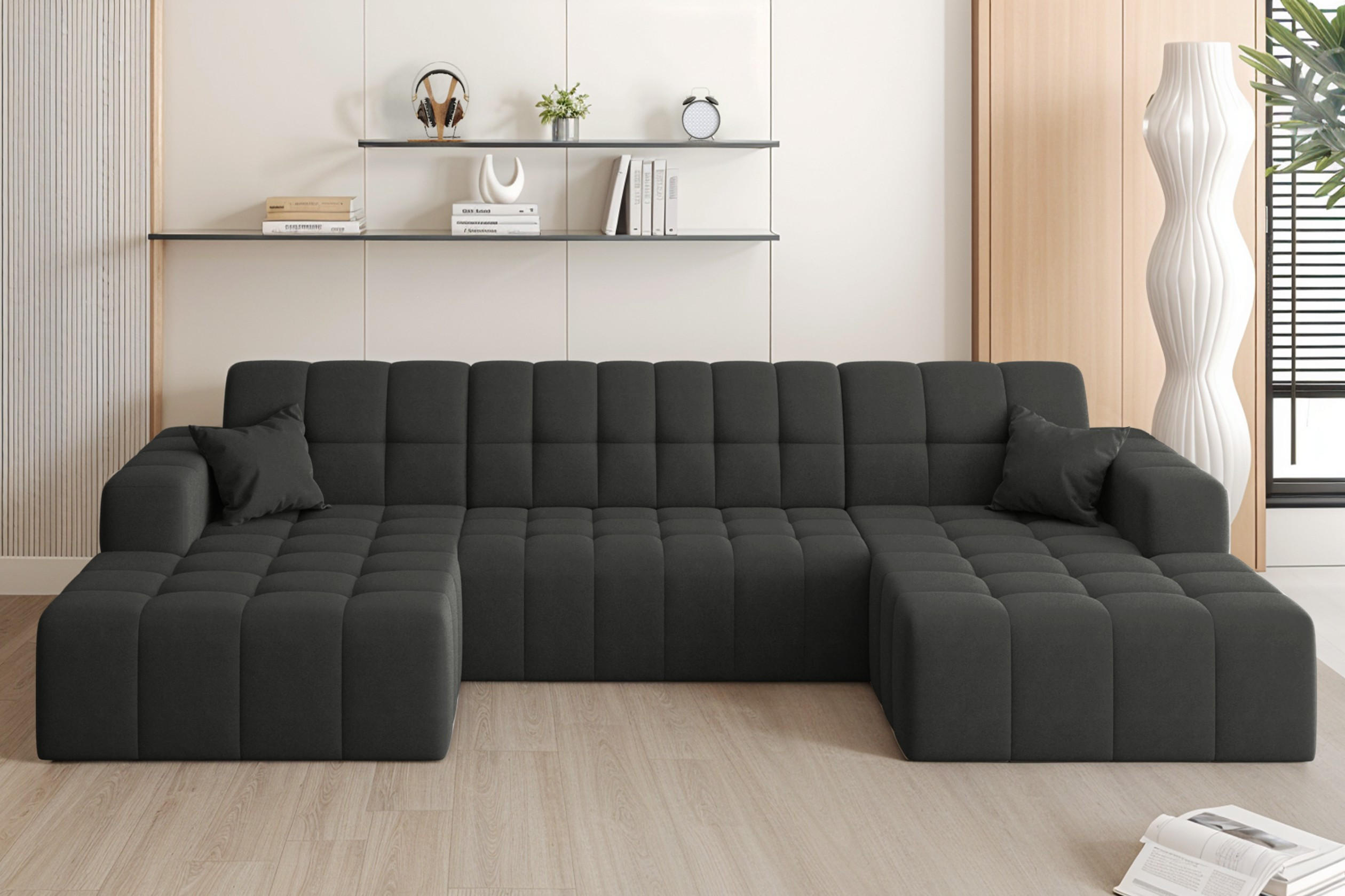 ECKSOFA U-Form Nimes Stoff Portland Schwarz - Schwarz, Holz/Textil (168/350cm) - Kaiser Möbel