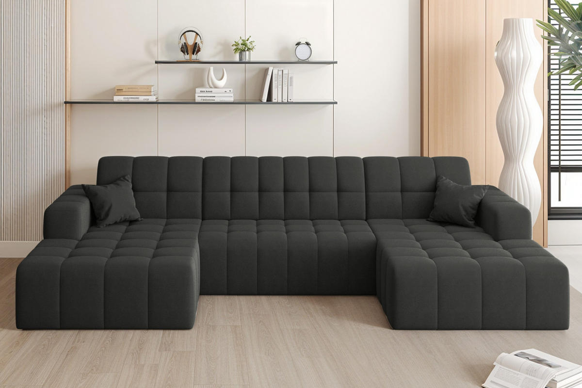 ECKSOFA U-Form Nimes Stoff Portland Schwarz - Schwarz, Holz/Textil (168/350cm) - Kaiser Möbel