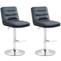 BARHOCKER 2er Set Samt dunkelgrau - Chromfarben/Dunkelgrau, Textil/Metall (42/94/56cm) - CLP