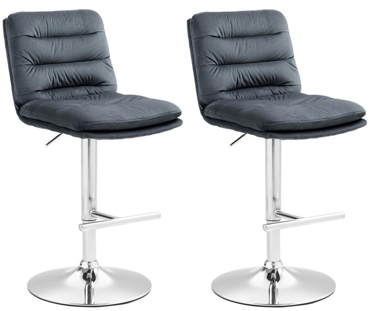 BARHOCKER 2er Set Samt dunkelgrau - Chromfarben/Dunkelgrau, Textil/Metall (42/94/56cm) - CLP