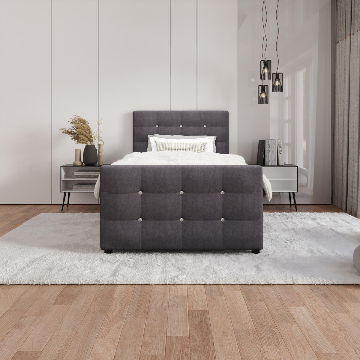 BOXBETT KLEO mini 100x200, mit Matratze H3 und Topper, Cosmic 97 - Grau, Holz/Kunststoff (100/200cm) - Bedante