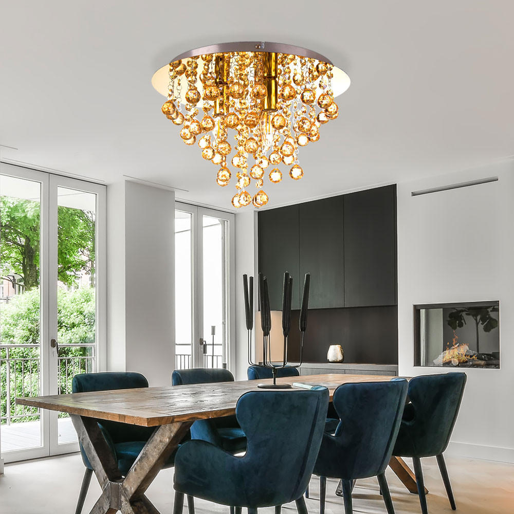 DECKENLEUCHTE LONDON Kristalloptik Gold - Goldfarben, Glas (38/38/26cm) - Nowa