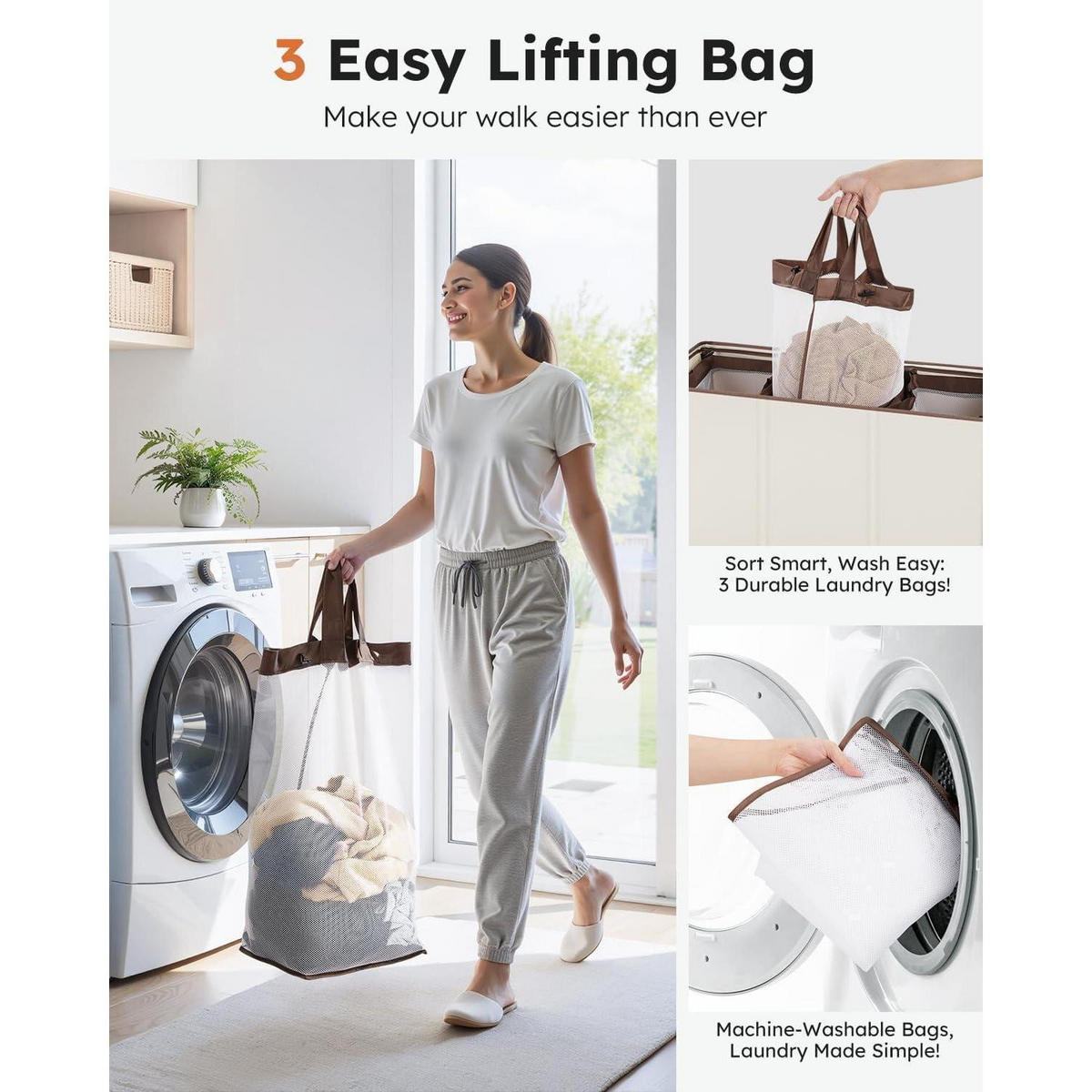 WÄSCHEKORB 180L 3 Fächer mit Deckel Beige - Beige, Textil (31/70/83cm)