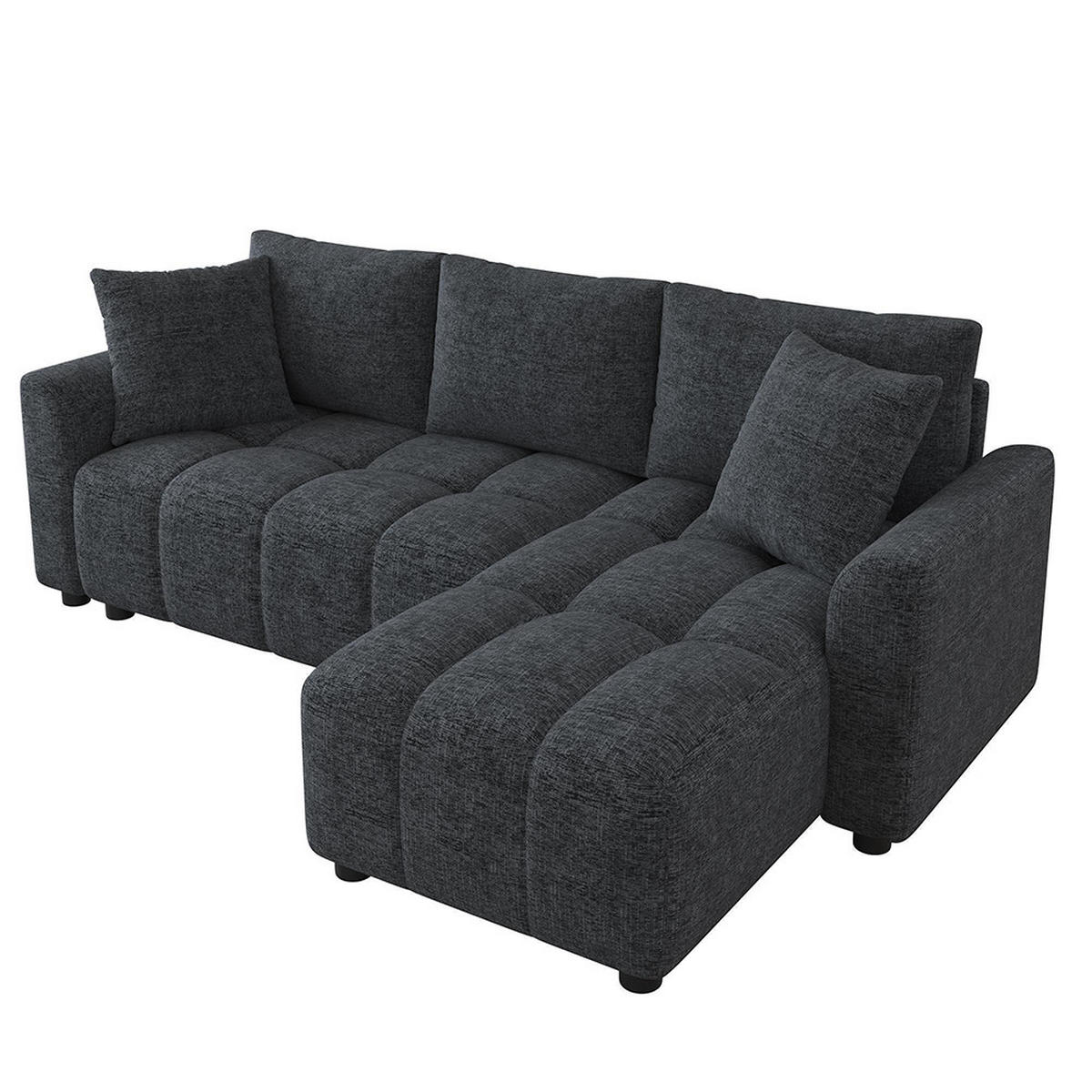 ECKSOFA mit 2 Zierkissen in Grau Chenille Stoff - Grau, Textil (127/204cm) - KOMHTOM