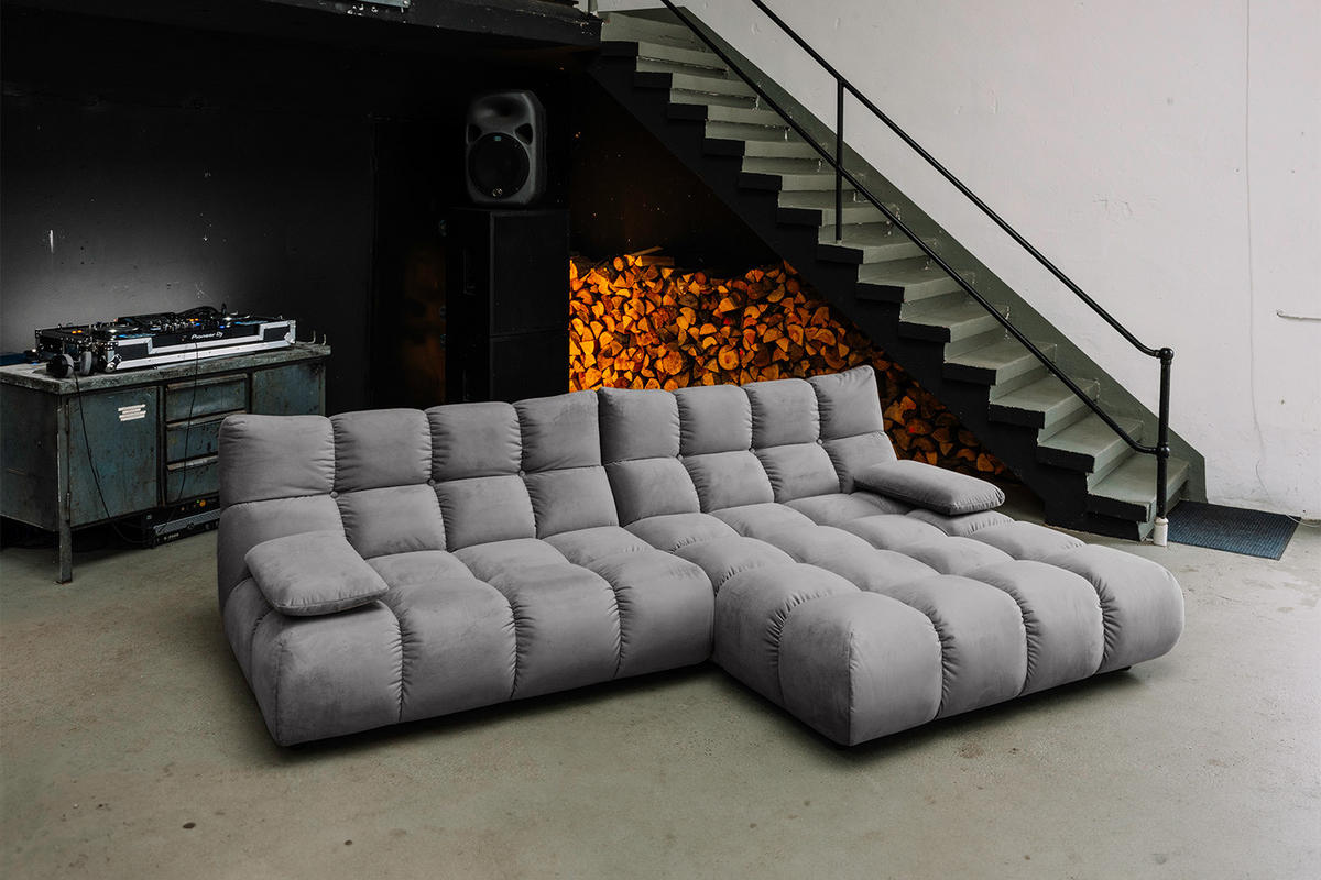 ECKSOFA VIVIEN Steingrau Velvet - Schwarz/Grau, Kunststoff/Textil (290/178cm) - KAWOLA