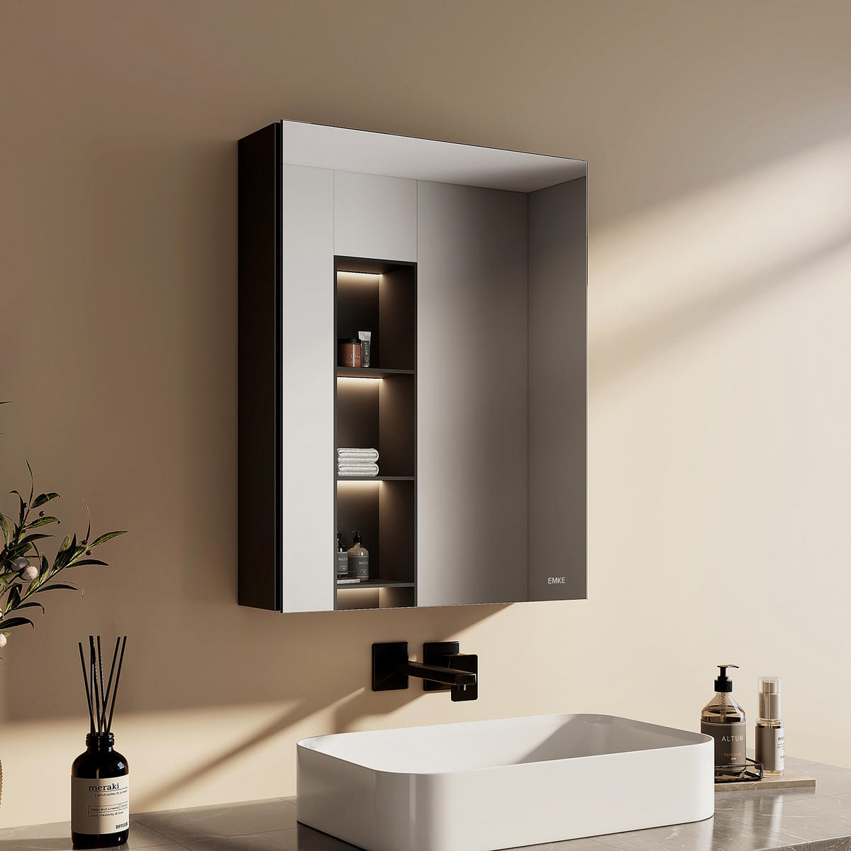SPIEGELSCHRANK Schwarz 65/50/14,5 cm - Schwarz, Metall (50/65/65cm) - EMKE