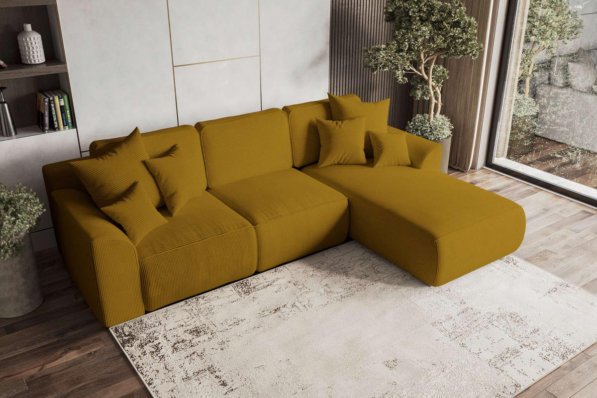 ECKSOFA GUSTO Cordstoff Goldfarben Rechts inkl. Schlaffunktion - Chromfarben/Goldfarben, Kunststoff/Textil (295/194cm) - 99rooms