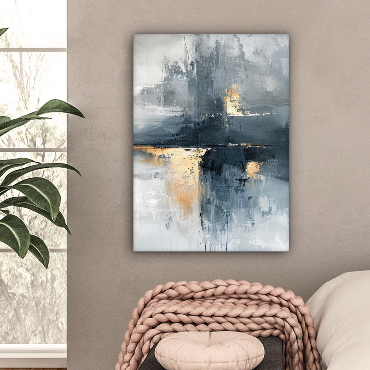 LEINWANDBILD Kunst - Grau - Gold - Abstrakt 60x80 cm - Dunkelgrau, Textil (60/80cm) - MuchoWow