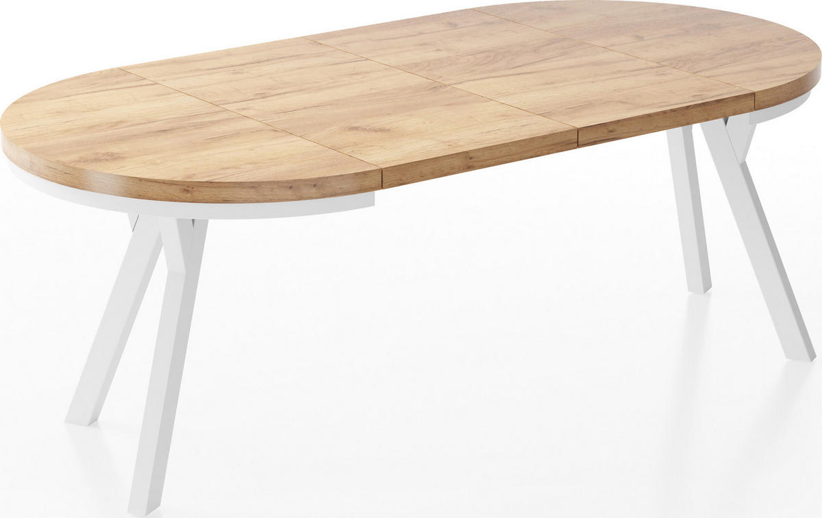 ESSTISCH Lume Weiß runder ausziehbarer, Wotan Eiche 100-200/100/76 cm - Eiche Wotan/Weiß, Holz/Holzwerkstoff (100/100/76cm) - WFL GROUP