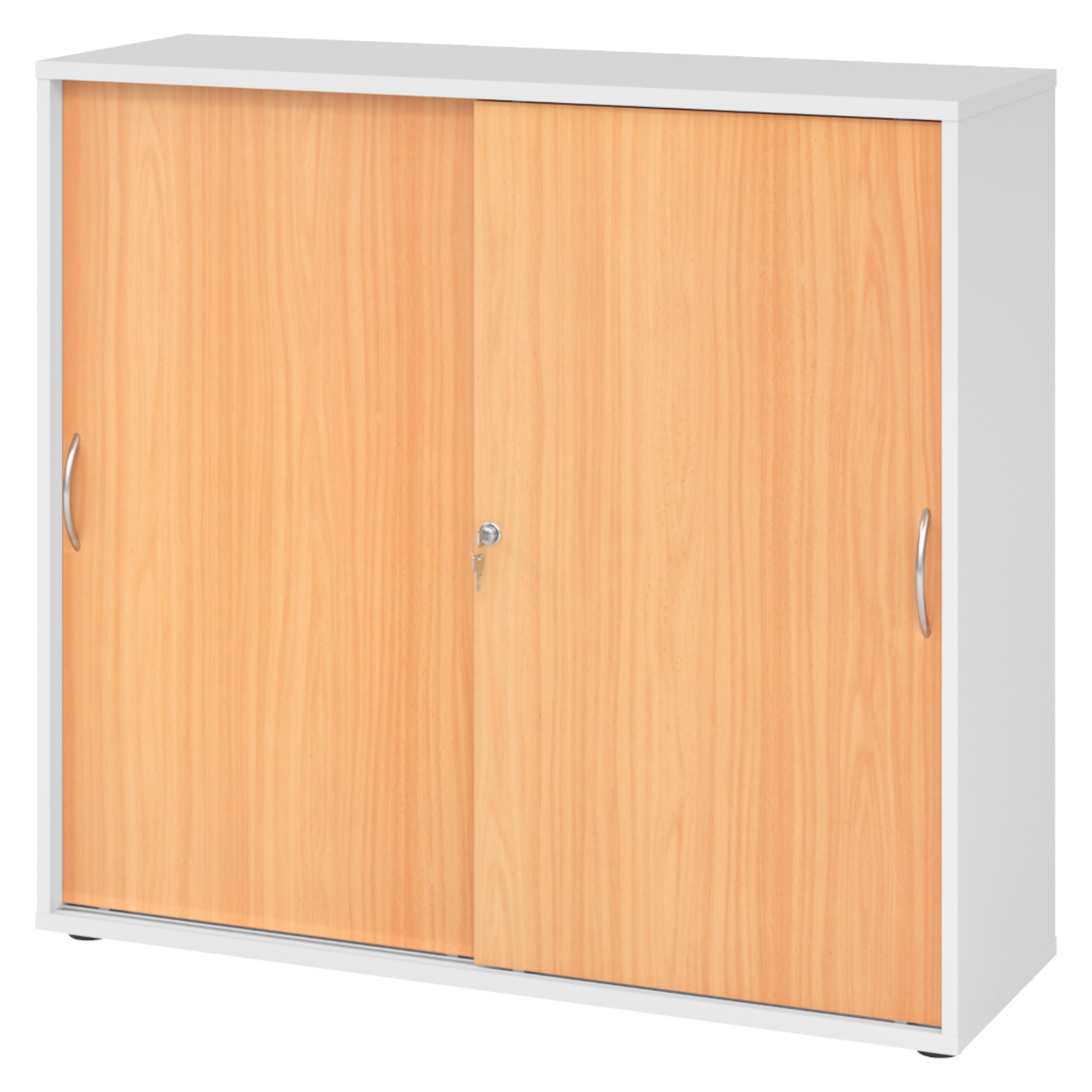 SCHIEBETÜRENSCHRANK - 3 Ordnerhöhen 40/120/110 cm in Weiß/Buchefarben Bogengriff (Metall) - Buchefarben/Weiß, Holzwerkstoff (120/110/40cm) - bümö